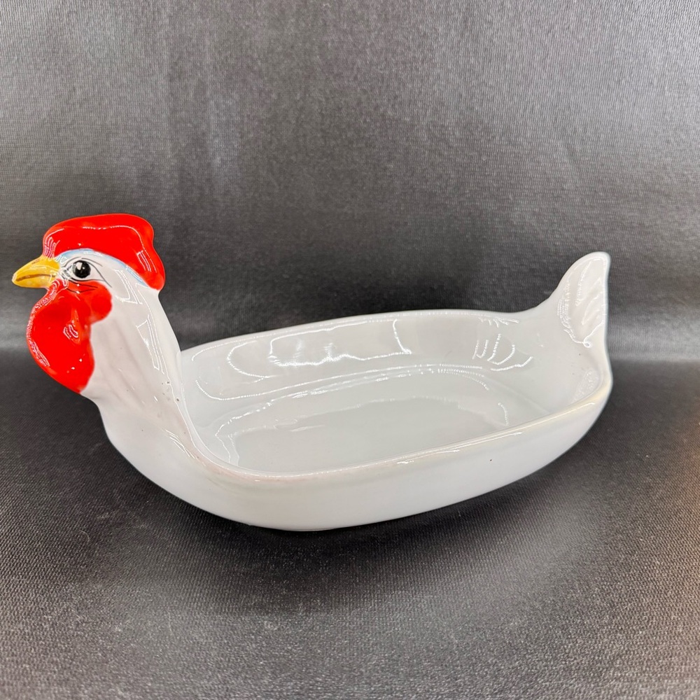 Vintage Peasant Village Italy Chicken Hen Egg Cup Platter Dish 69635